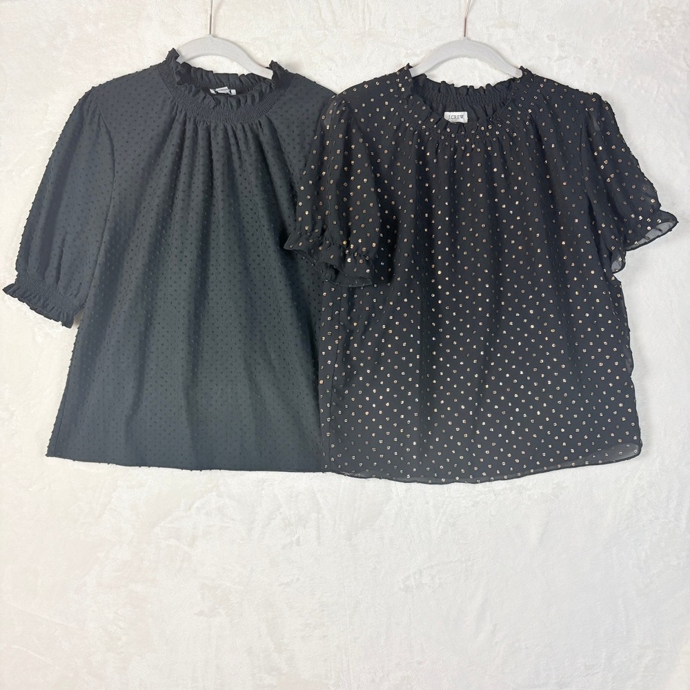 J.Crew Blouse Lot Women Sz Small‎ Black Swiss Dot Gold Metallic Polka Dot Bundle